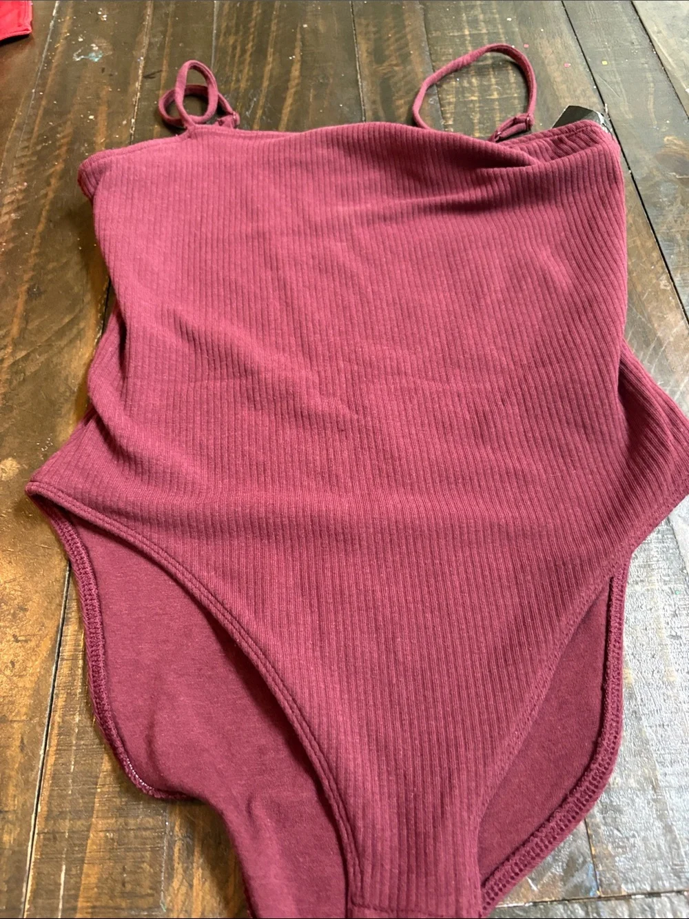 Old Navy Ribbed Spaghetti-Strap Bodysuit in Wine